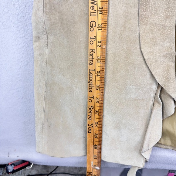 Vintage Leather Trench Coat size 14 Tan Renaissance Long Jacket Boston Proper - Picture 9 of 9